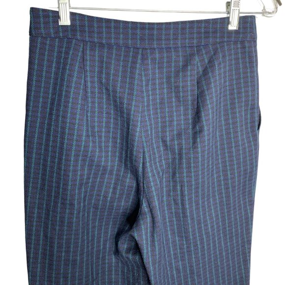 Forever 21 Flannel Plaid Pants M Blue Pleated Front Pockets High Rise Button Zip - Picture 4 of 5